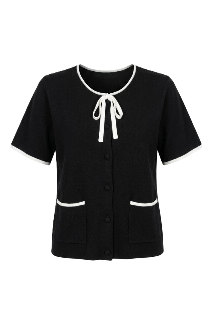 Contrast-Trim Buttoned Top