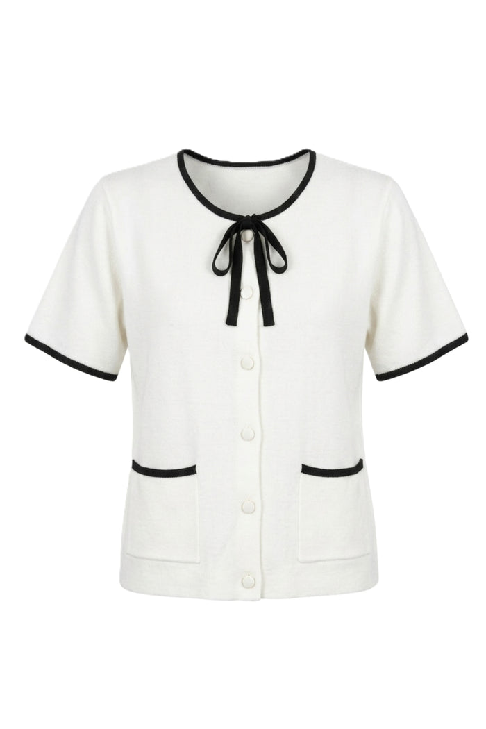 Contrast-Trim Buttoned Top