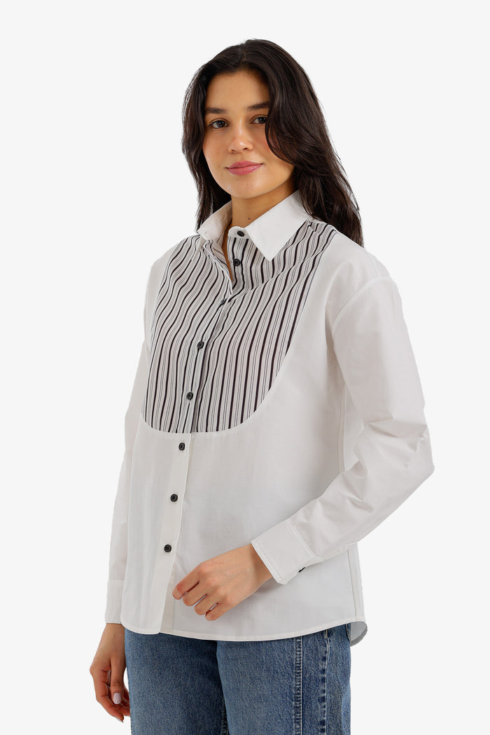 Contrasting Bib Striped Shirt