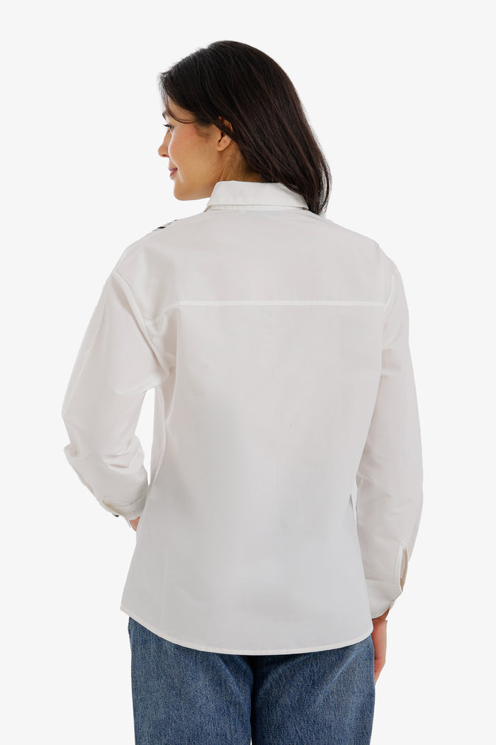 Contrasting Bib Striped Shirt