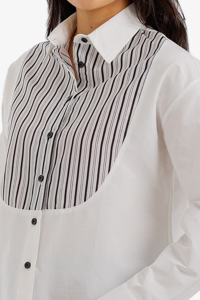 Contrasting Bib Striped Shirt