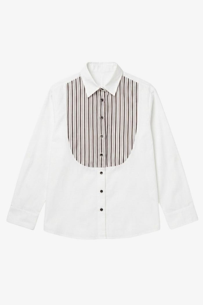 Contrasting Bib Striped Shirt