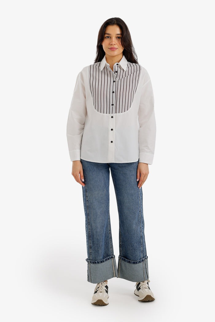 Contrasting Bib Striped Shirt