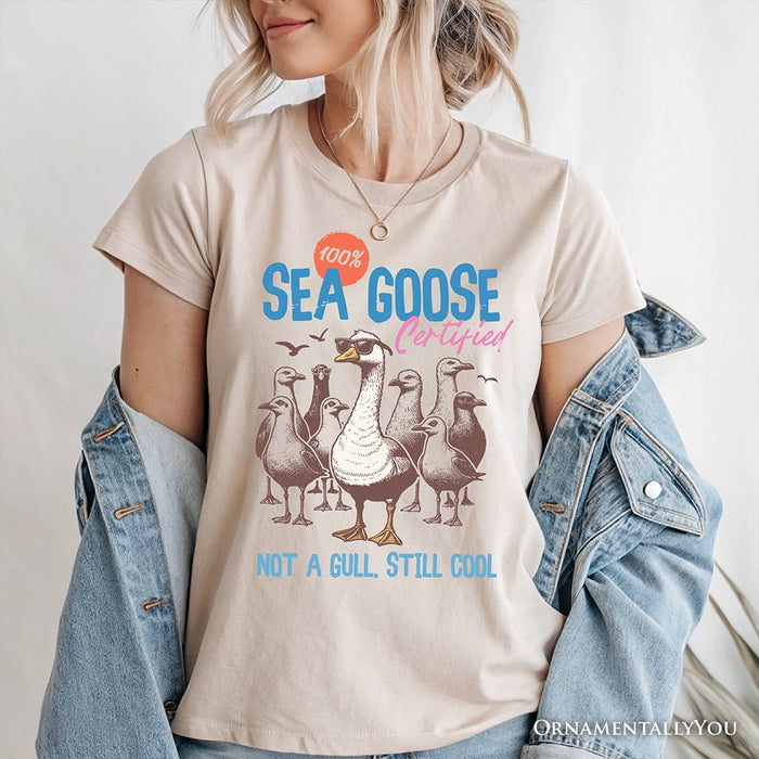 Cool Summer Sea Goose Certified T-Shirt, Funny Retro White and Natural Tee for Beach Lovers T-Shirts OrnamentallyYou