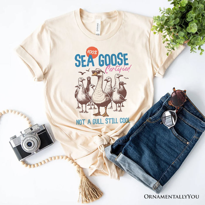 Cool Summer Sea Goose Certified T-Shirt, Funny Retro White and Natural Tee for Beach Lovers T-Shirts OrnamentallyYou Natural XS