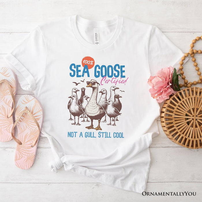 Cool Summer Sea Goose Certified T-Shirt, Funny Retro White and Natural Tee for Beach Lovers T-Shirts OrnamentallyYou White XS