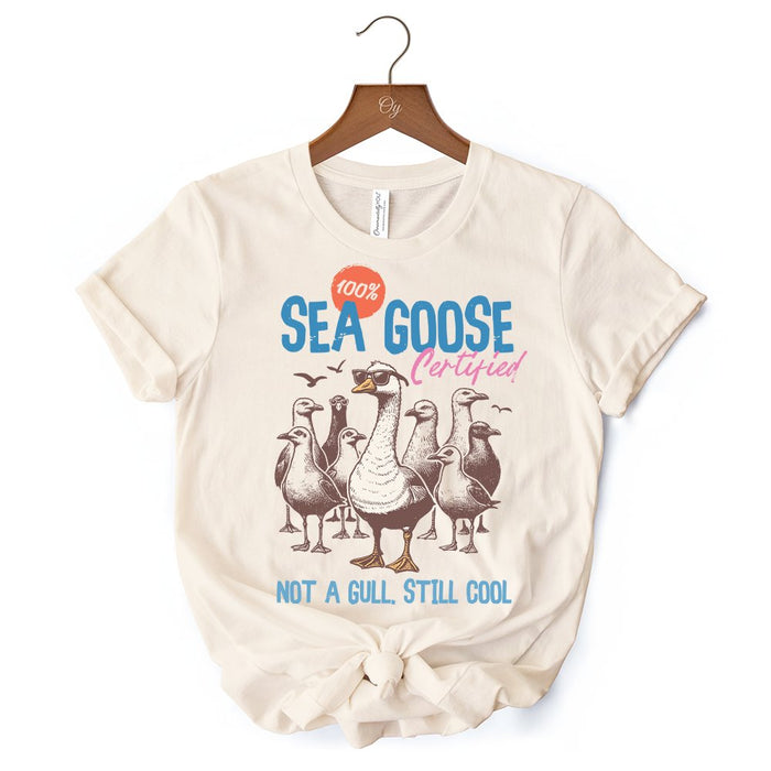 Cool Summer Sea Goose Certified T-Shirt, Funny Retro White and Natural Tee for Beach Lovers T-Shirts OrnamentallyYou