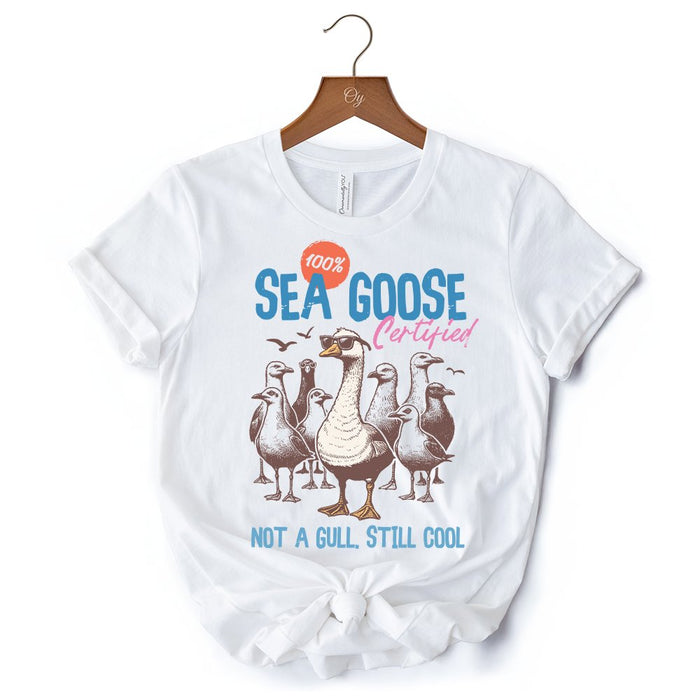 Cool Summer Sea Goose Certified T-Shirt, Funny Retro White and Natural Tee for Beach Lovers T-Shirts OrnamentallyYou