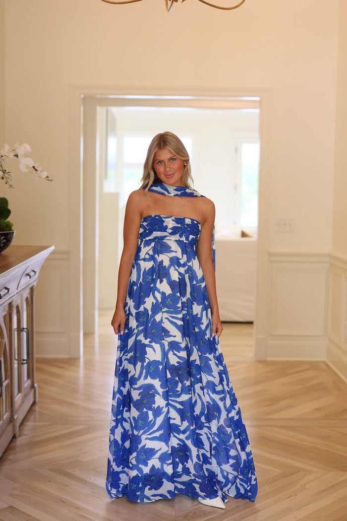 Cooper Scarf Gown - Blue Florist