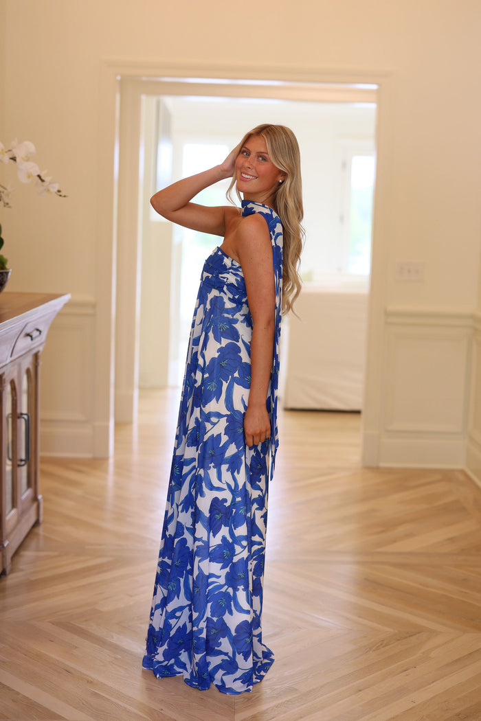 Cooper Scarf Gown - Blue Florist