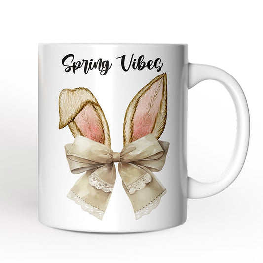 Coquette Bow Bunny Ears Personalized Mug, Aesthetic Spring Vibes Gift With Custom Name Personalized Ceramic Mug OrnamentallyYou 12oz Mug Non-Custom