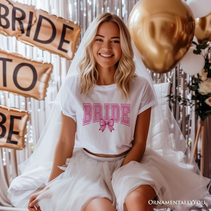 Coquette Bride T-Shirt, Pink Bow White Tee for Stylish Brides T-Shirts OrnamentallyYou