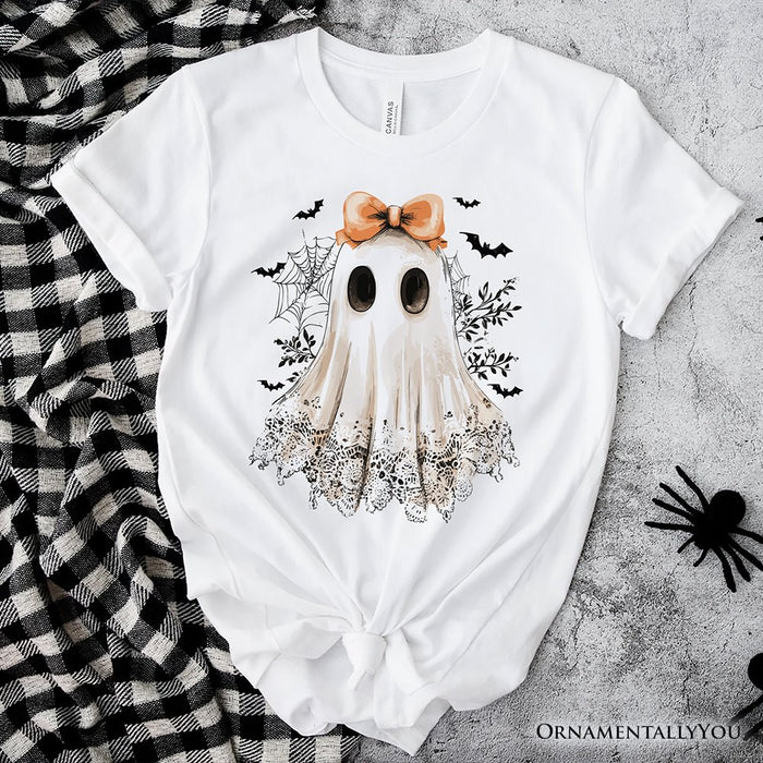 Coquette Ghost T-Shirt, Cute Halloween Tee for Girly Ghouls T-Shirts OrnamentallyYou White XS