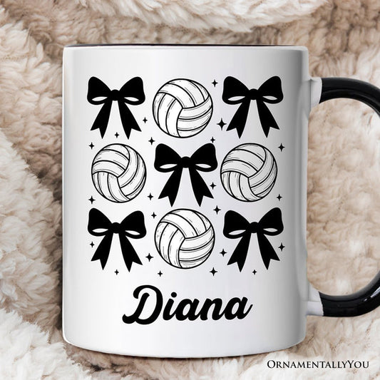 Coquette Volleyball Bows Personalized Mug, Cute Athletic Sports Game Day Gift with Custom Name Personalized Ceramic Mug OrnamentallyYou White - Black Customized