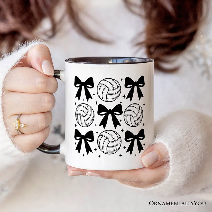 Coquette Volleyball Bows Personalized Mug, Cute Athletic Sports Game Day Gift with Custom Name Personalized Ceramic Mug OrnamentallyYou