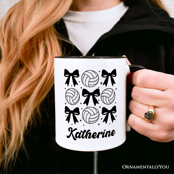 Coquette Volleyball Bows Personalized Mug, Cute Athletic Sports Game Day Gift with Custom Name Personalized Ceramic Mug OrnamentallyYou