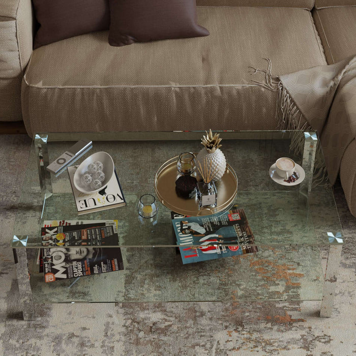 Cortesi Home Melissa Double Shelf Glass Coffee Table, 47"
