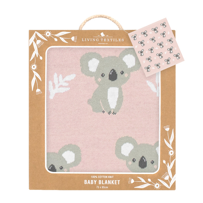 Cotton Knit Australiana Baby Blanket - Blush Koala