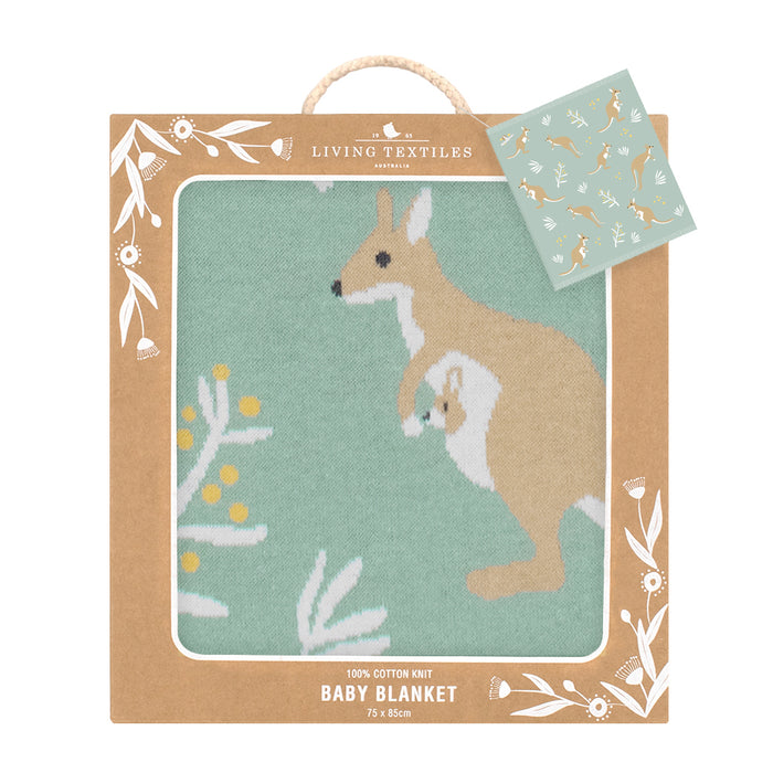 Cotton Knit Australiana Baby Blanket - Green Kangaroo