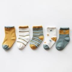 Cotton Socks - Set of 5 Pairs Yo Baby Wholesale 0-2 Years Teal & Mustard Set