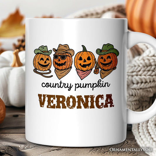 Country Pumpkin Rustic Personalized Mug, Cute Autumn Season Gift with Custom Name Personalized Ceramic Mug OrnamentallyYou White Customized