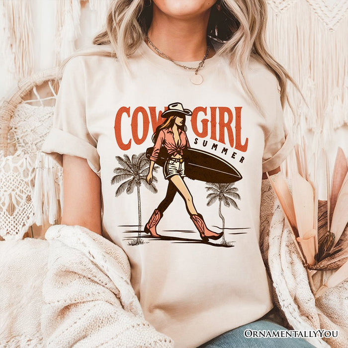 Cowgirl Summer Surf T-Shirt, Retro Western Beach White and Natural Tee for Free-Spirited Women T-Shirts OrnamentallyYou