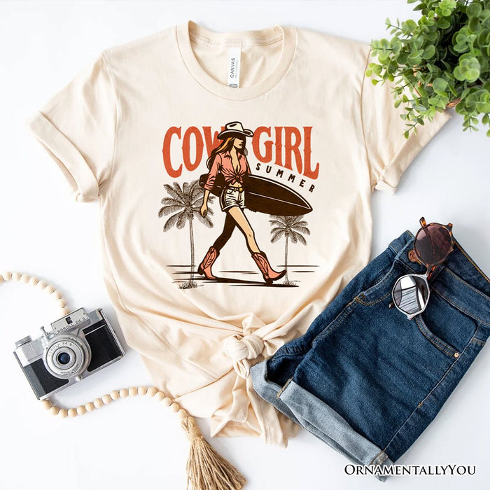 Cowgirl Summer Surf T-Shirt, Retro Western Beach White and Natural Tee for Free-Spirited Women T-Shirts OrnamentallyYou Natural XS