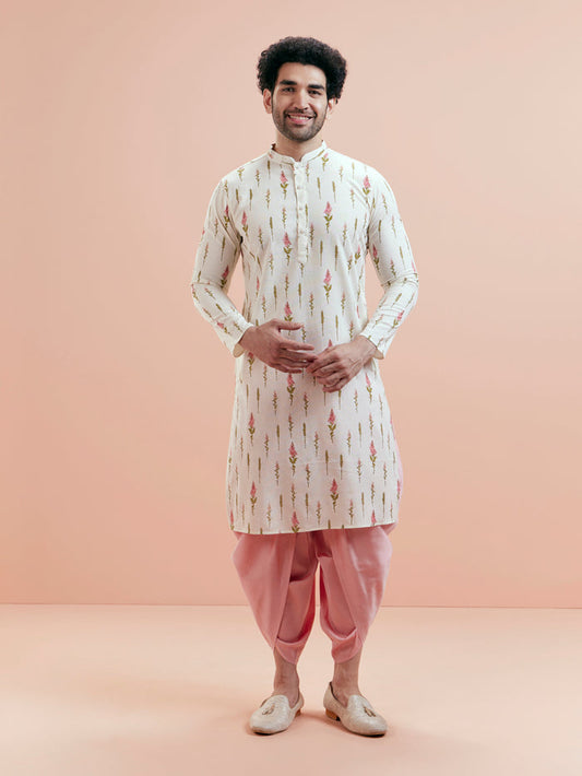 Cream Cotton Floral Printed Kurta
