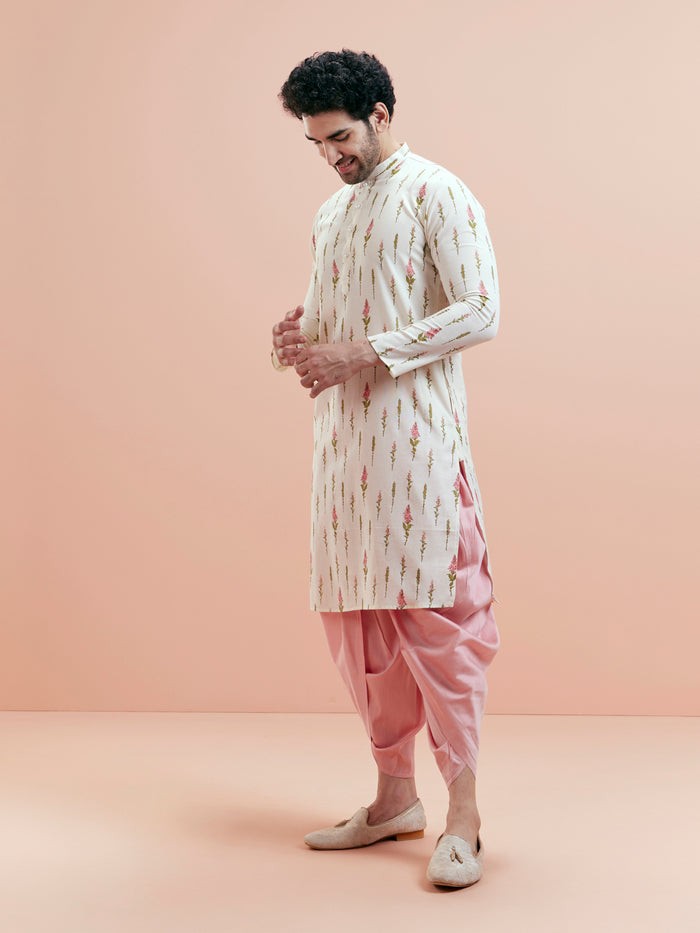 Cream Cotton Floral Printed Kurta