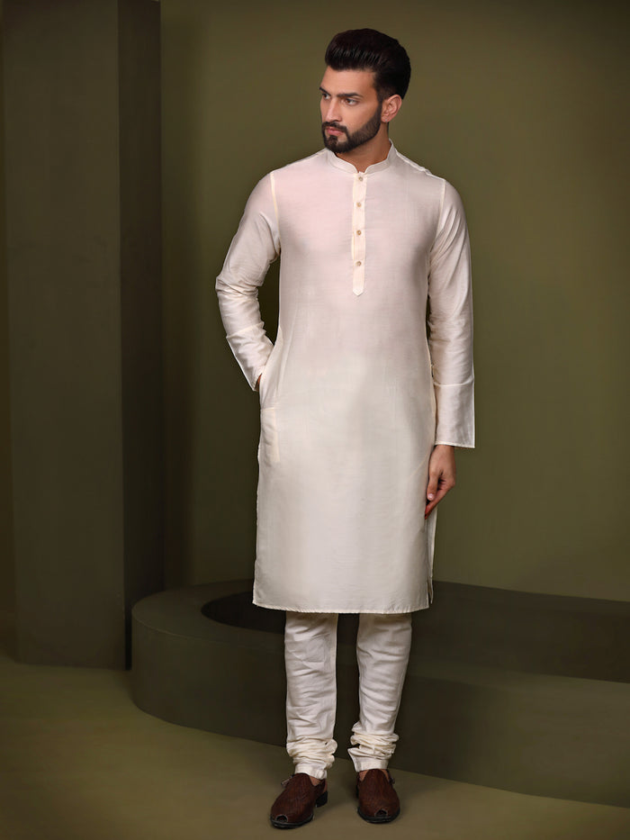 Cream Floral Printed Nehru Jacket Kurta Churidar