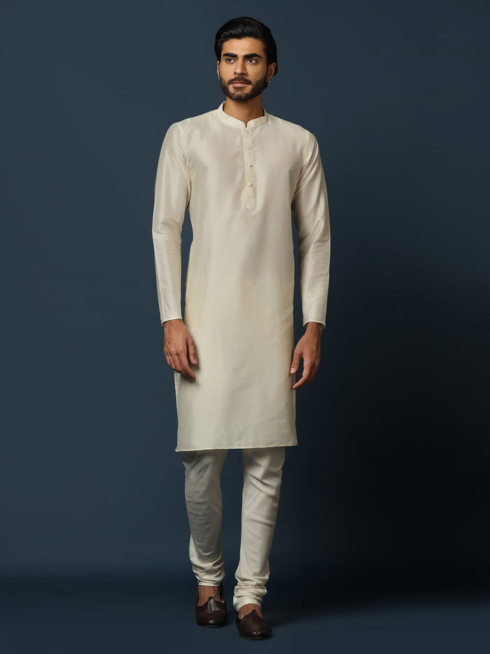 Cream Indo-Western Sherwani Set with Jacquard Jacket and Churidar