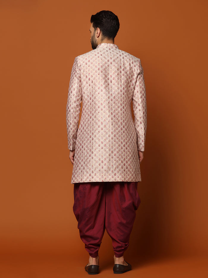 Cream Jacquard Indo-Western Sherwani with Dhoti