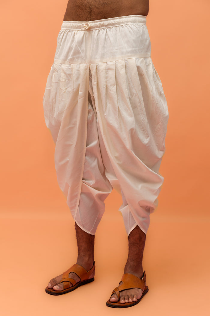 Cream Silk Blend Geometric Pattern Kurta Set