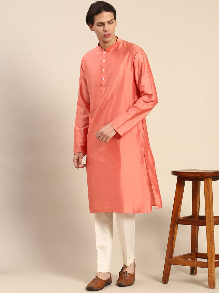Cream Solid Cotton Blend Trouser