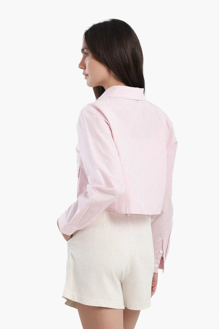 Cropped Hidden Placket Shirt