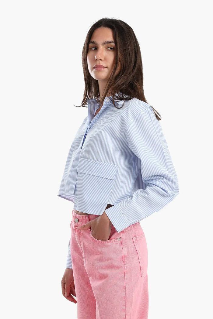 Cropped Hidden Placket Shirt