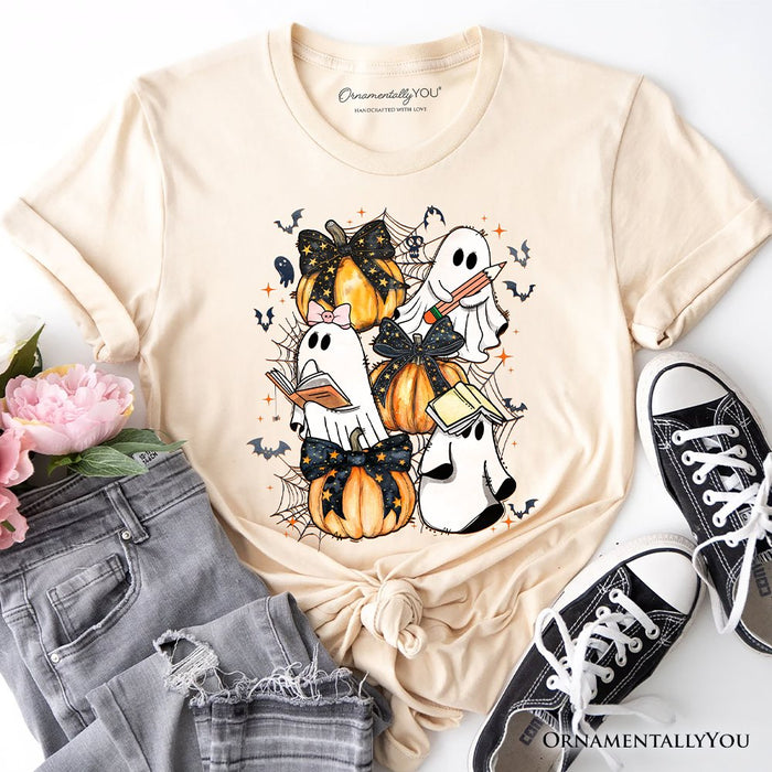 Cute Ghost Teacher Halloween T-Shirt, Retro Boo Spooky School Tee T-Shirts OrnamentallyYou Natural XS