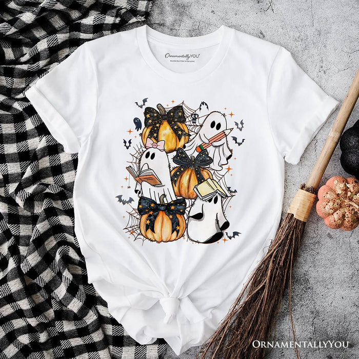 Cute Ghost Teacher Halloween T-Shirt, Retro Boo Spooky School Tee T-Shirts OrnamentallyYou White XS