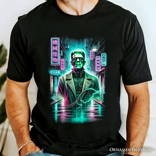 Cyberpunk Frankenstein T‑Shirt, Neon Halloween Monster Tee T-Shirts OrnamentallyYou