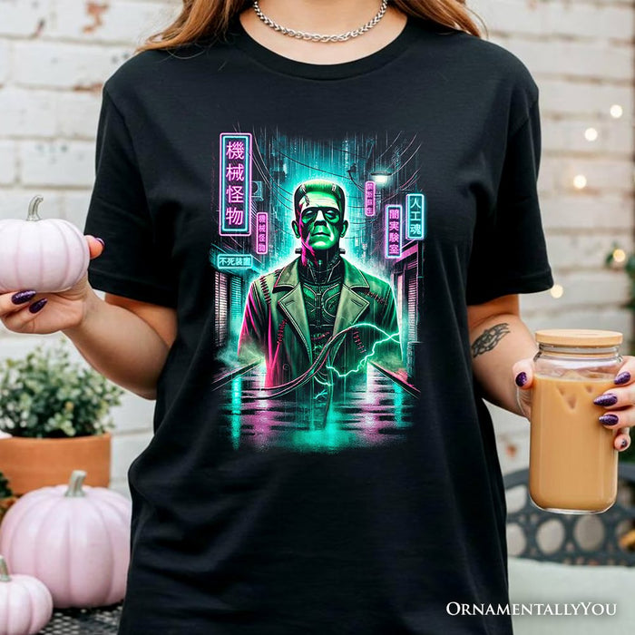 Cyberpunk Frankenstein T‑Shirt, Neon Halloween Monster Tee T-Shirts OrnamentallyYou