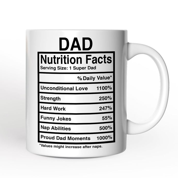 Dad Nutrition Facts Personalized Mug, Birthday Gift With Custom Names and Percentages Personalized Ceramic Mug OrnamentallyYou 12oz Mug Non-Custom