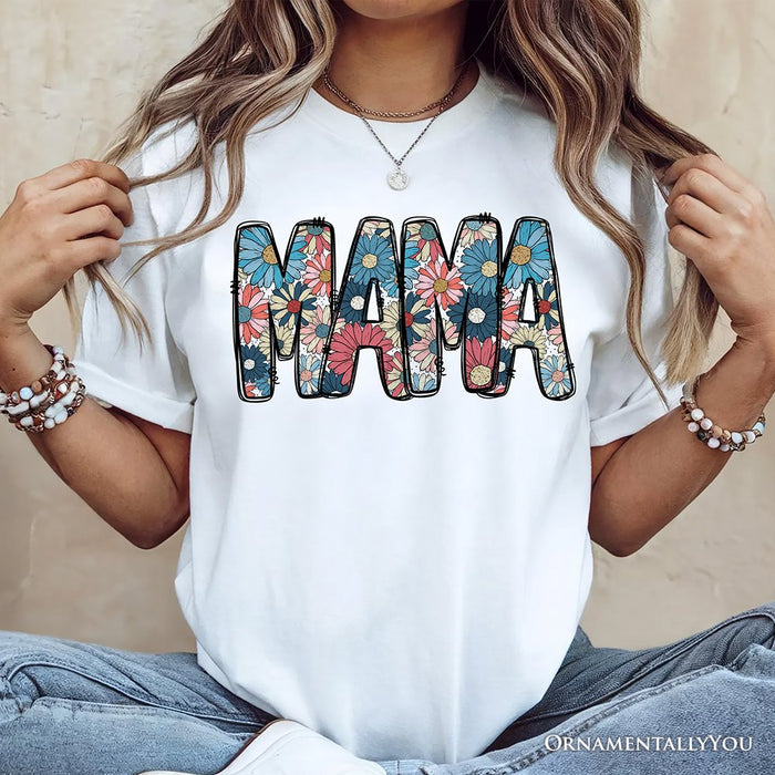 Daisy Floral Mama T-Shirt, Colorful Retro White Tee for Stylish and Cheerful Women T-Shirts OrnamentallyYou