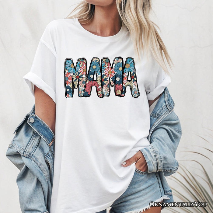 Daisy Floral Mama T-Shirt, Colorful Retro White Tee for Stylish and Cheerful Women T-Shirts OrnamentallyYou