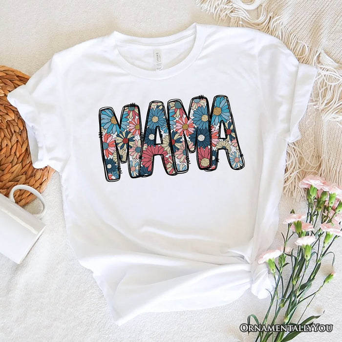 Daisy Floral Mama T-Shirt, Colorful Retro White Tee for Stylish and Cheerful Women T-Shirts OrnamentallyYou White XS