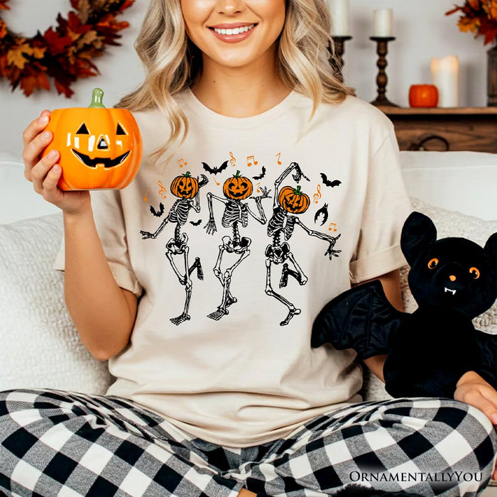 Dancing Skeletons with Pumpkin Head T-Shirt, Dry Bones Come Alive Halloween Fun Tee T-Shirts OrnamentallyYou