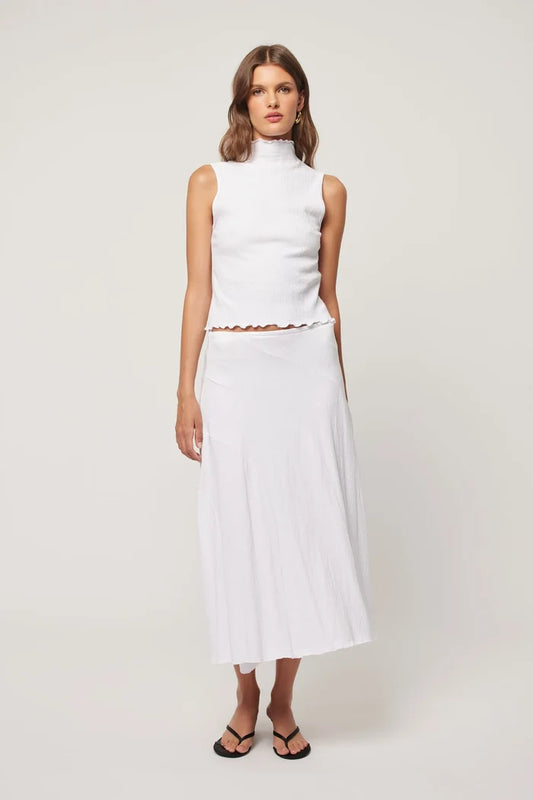 Daphne Crinkle Skirt - White ROLLAS