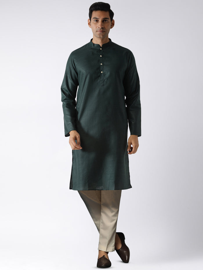 Dark Green Silk Blend Kurta Trouser Set