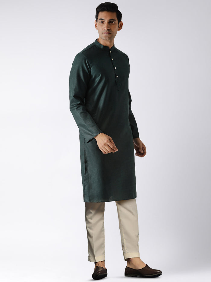 Dark Green Silk Blend Kurta Trouser Set