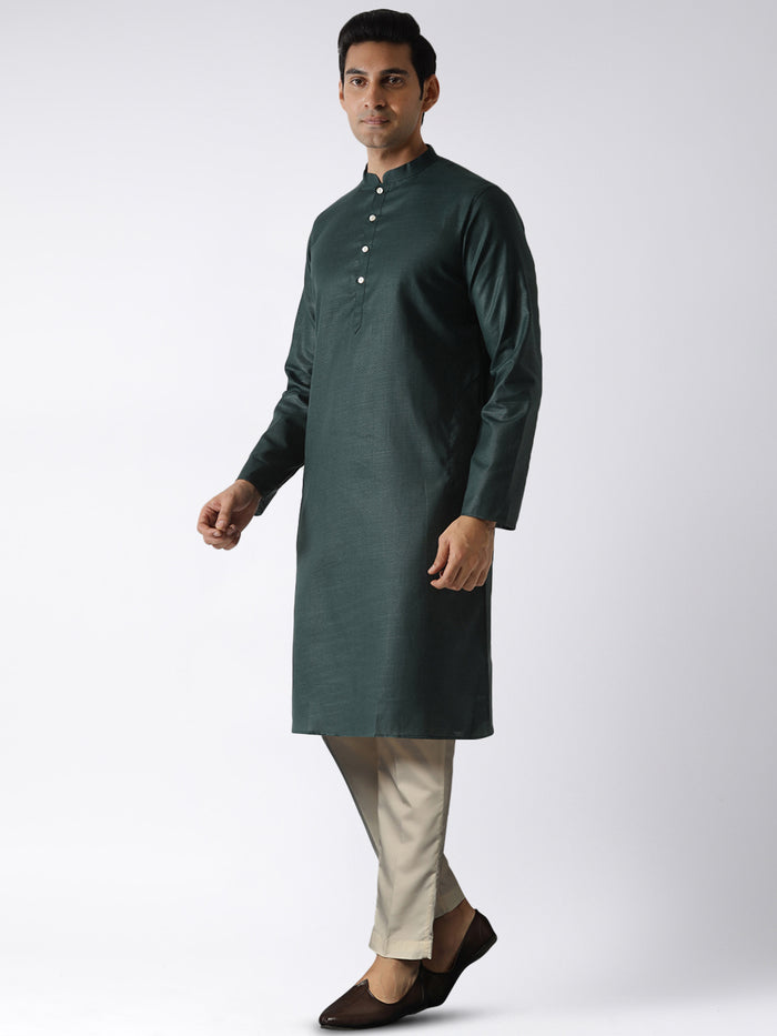 Dark Green Silk Blend Kurta Trouser Set