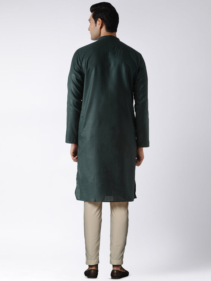 Dark Green Silk Blend Kurta Trouser Set